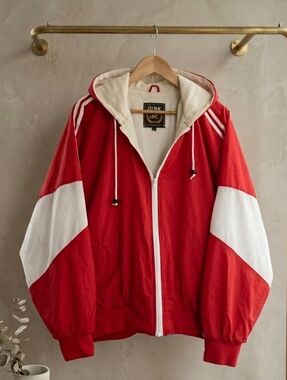 Vintage Rennoc Classic Hooded Jacket Windbreaker Quilted Inner Red/White W 2XL